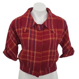 1990s Vintage View Retro Plaid Wingged Collared Jacket